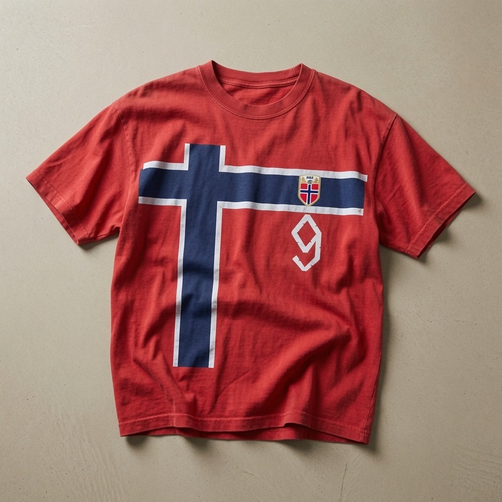 Gildan Red Short Sleeve Tee with Navy and White Graphic
